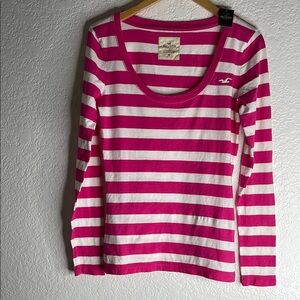 Hollister Pink and White Striped Long Sleeve Top